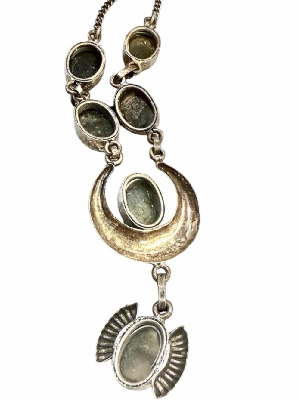 Vintage Taxco Mexico Sterling Silver Natural Labradorite Bohemian Statement Neck